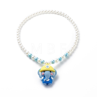 Cartoon Animal Plastic Pendant Necklace with Acrylic Pearl Beaded Chains for Kids NJEW-JN03960-1