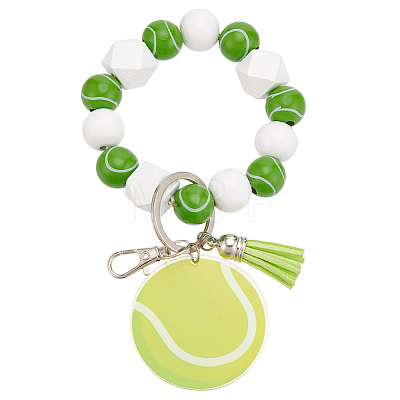 1Pc Printed Acrylic & Faux Suede Tassel Pendant & Wood Bead Keychains HJEW-SP0001-86A-1