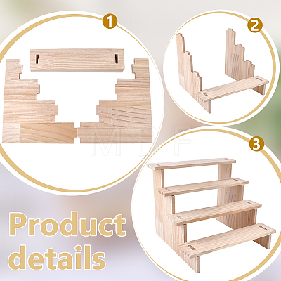 4-Tier Wood Action Figure Storage Display Risers ODIS-WH0038-306A-1