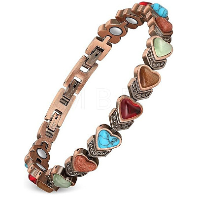 Zinc Alloy & Synthetic Turquoise & Natural Obsidian & Synthetic Goldstone & Cat Eye Link Chain Bracelets FS-WGDAAA9-01-1