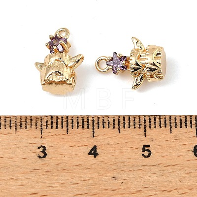 Brass Micro Pave Cubic Zirconia Charms KK-C155-17G-03-1