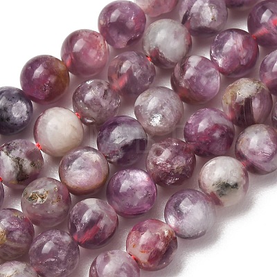 Natural Lepidolite/Purple Mica Stone Beads Strands G-B133-A01-8MM-1