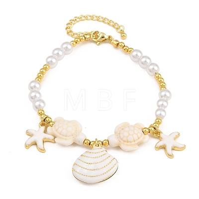 Ocean Brass Enamel Starfish Shell Shape Charm Bracelets for Women KK-CBA68DA-16G-02-1