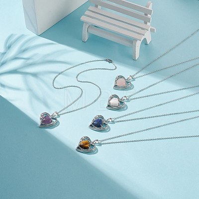 Heart Natural Mixed Stone Pendant Necklaces NJEW-JN03968-1