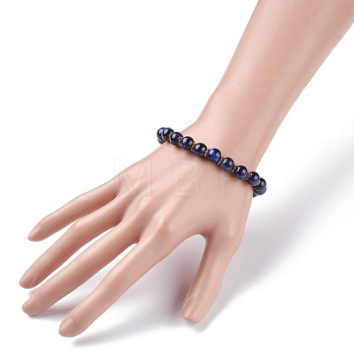 Natural Tiger Eye Round Beads Stretch Bracelet BJEW-JB07289-02-1