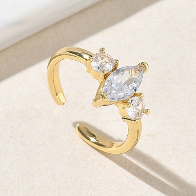 Brass Micro Pave Cubic Zirconia Cuff Open Rings for Women RJEW-L343-14G-04-1