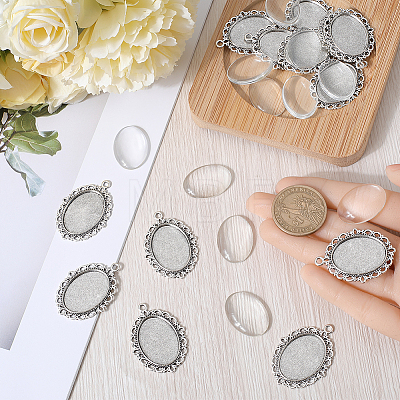 DIY Blank Oval Dome Pendant Making Kit DIY-SC0023-73-1