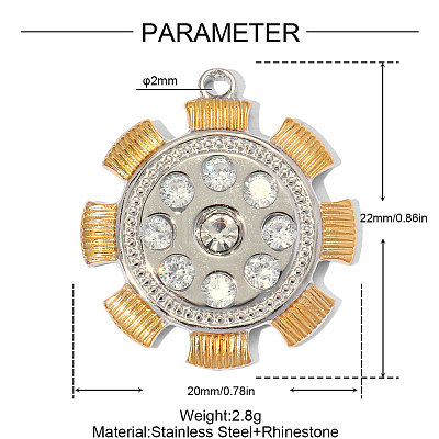 304 Stainless Steel with Crystal Rhinestone Pendants RB-OY001-02G-1
