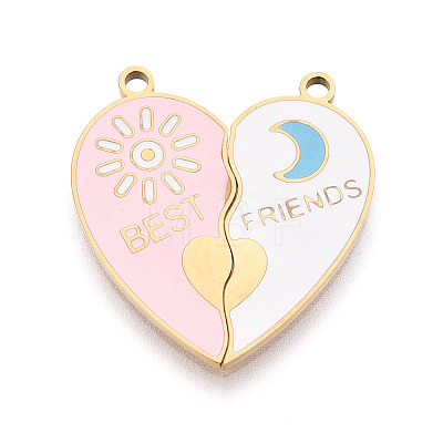 304 Stainless Steel Enamel Split Pendants STAS-T074-03G-1