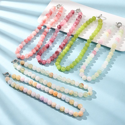 12MM Dyed Natural Green Jade Round Beaded Necklaces GG-CBAA808-04P-E-1