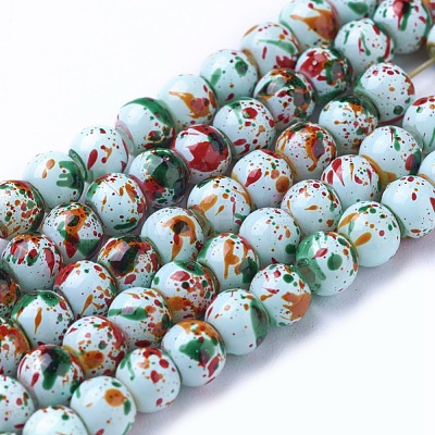 Opaque Baking Painted Glass Beads Strands GLAA-L024-A-28-1