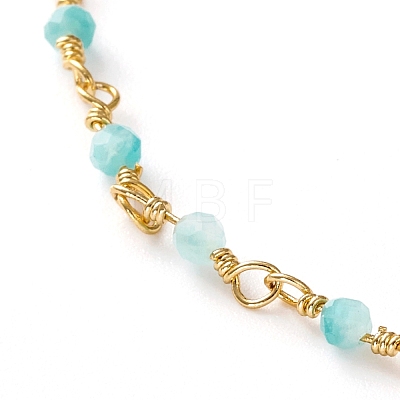 Faceted Round Natural Amazonite Beaded Anklets AJEW-AN00360-03-1