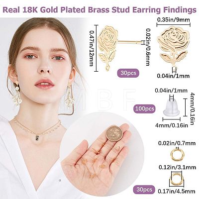 30Pcs Brass Stud Earring Findings KK-CN0002-07-1