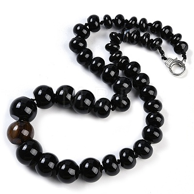 Natural Dyed & Heated Black Agate Rondelle Graduated Beaded Necklaces for Women Men NJEW-K388-02D-1