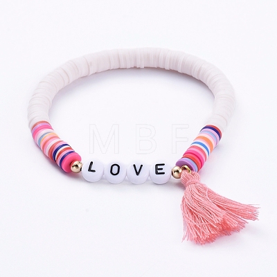 Handmade Polymer Clay Heishi Beads Stretch Bracelets X-BJEW-JB05086-02-1