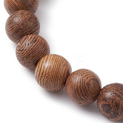 5Pcs 5 Style Natural Wenge Wood Round Beaded Stretch Bracelets Set BJEW-JB10012-1