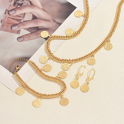 Vintage Brass Bracelets & Earrings & Cuban Chain Necklaces Set GY0372-1