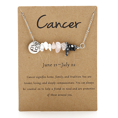667 Stainless Steel with Natural Howlite & Natural Rose Quartz & Natural Snowflake Obsidian Chip Pendant Necklaces FS-WGFED6E-04-1