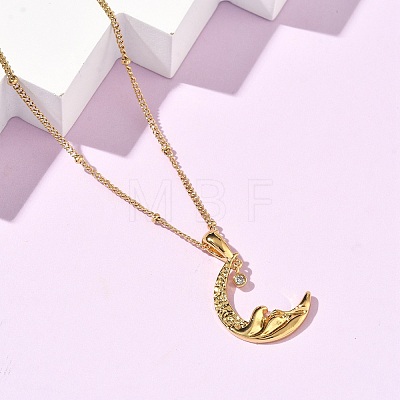 304 Stainless Steel Micro Pave Clear Cubic Zirconia Pendant Necklaces for Women NJEW-Z103-01G-01-1