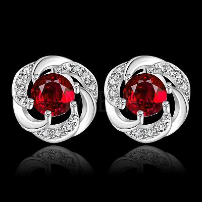 Flower Silver Color Plated Brass Cubic Zirconia Stud Earrings EJEW-BB11772-A-1