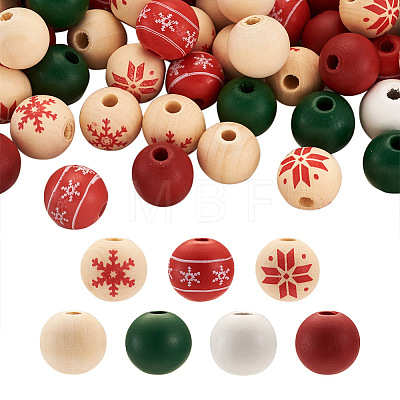 140Pcs 7 Styles Painted Natural Wood European Beads WOOD-TA0001-65-1