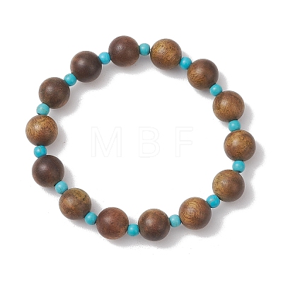 Wood & Synthetic Turquoise Beaded Stretch Bracelets for Women BJEW-TA00729-1
