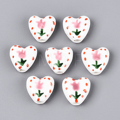 Hand Painted Tulip Flower Porcelain Ceramic Beads PORC-T134-28A-1