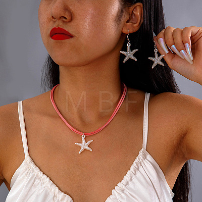 Bohemian Imitation Leather Cord Necklaces & Alloy Dangle Earring Sets FS-WG3325C-02-1
