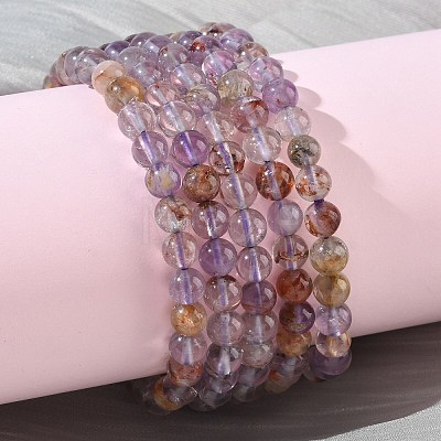 Natural Lodolite Quartz Round Beads Stretch Bracelets for Women BJEW-Z158-03K-04-1
