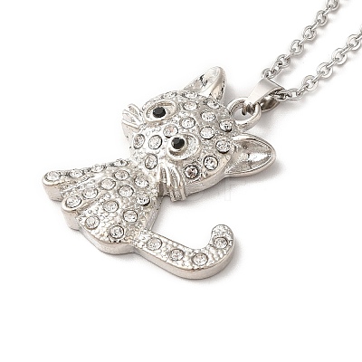 Alloy Rhinestone Cat Pandant Necklace with Cable Chains NJEW-K248-01P-03-1