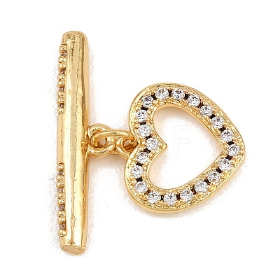 Heart Brass Micro Pave Clear Cubic Zirconia Toggle Clasps KK-G548-37G-1