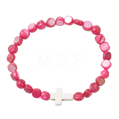 Dyed Natural Freshwater Shell Beads Stretch Bracelets BJEW-JB13397-1