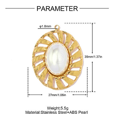 304 Stainless Steel & ABS Imitation Pearl Pendants STAS-OY018-34G-1