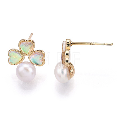 Natural Pearl with Resin Clover Stud Earrings PEAR-N017-06A-1