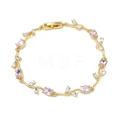 Brass Glass Flower Link Chain Bracelets KK-CBA7DFA-01G-04-1