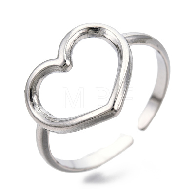 304 Stainless Steel Hollow Heart Cuff Rings RJEW-N038-122P-1