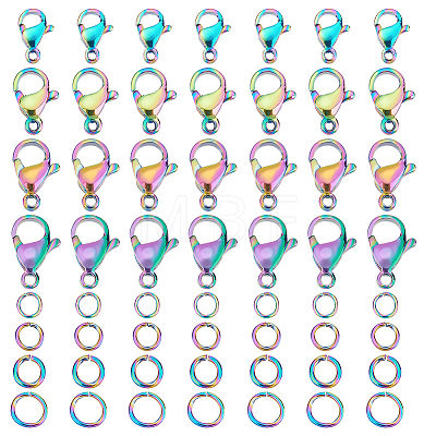 Unicraftale 40Pcs 4 Style Ion Plating(IP) Rainbow Color 304 Stainless Steel Lobster Claw Clasps STAS-UN0039-06-1