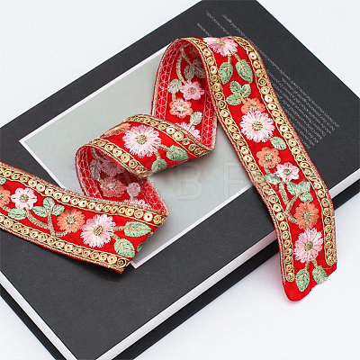 10 Yards Embroidery Flower Polyester Ribbon PW-WG22962-01-1