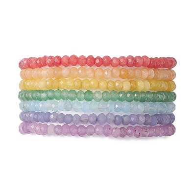 7Pcs Dyed Natural Malaysia Jade Rondelle Beads Stretch Bracelets for Women BJEW-JB13048-1