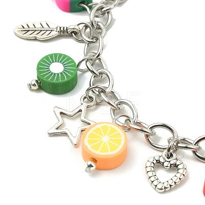 Polymer Clay Fruit Theme & Alloy Charm Bracelet BJEW-TA00379-1