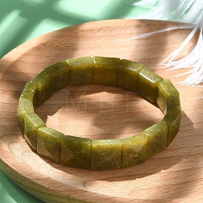 Square Natural Southern Jade Beads Stretch Bracelets for Women Men BJEW-C097-06R-1