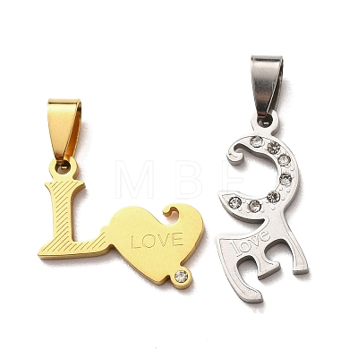304 Stainless Steel Rhinestone Split Pendants STAS-F368-15GP-1