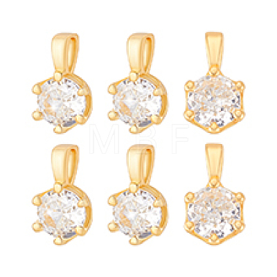 6Pcs 925 Sterling Silver Pave Clear Cubic Zirconia Flat Round Charms STER-PH0004-46G-1