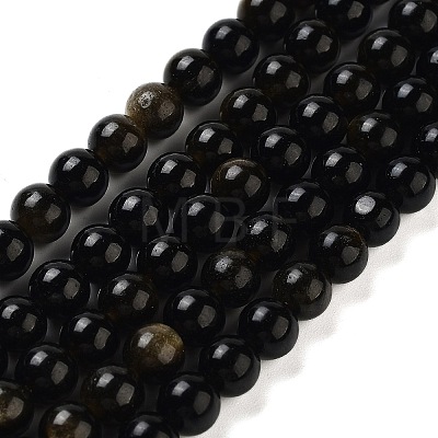 Natural Golden Sheen Obsidian Beads Strands X-G-C068-6mm-9-1