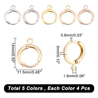 20Pcs 5 Colors Brass Huggie Hoop Earring Findings KK-AR0002-81-1