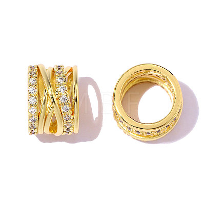 Criss Cross Brass Clear Cubic Zirconia European Beads KK-OY001-07G-1