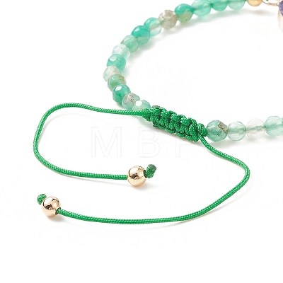 5Pcs 5 Color Dyed Natural Drusy Agate Flat Round Link Bracelets Set BJEW-JB09275-1