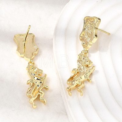 Horse Brass Dangle Stud Earrings EJEW-D352-03G-02-1