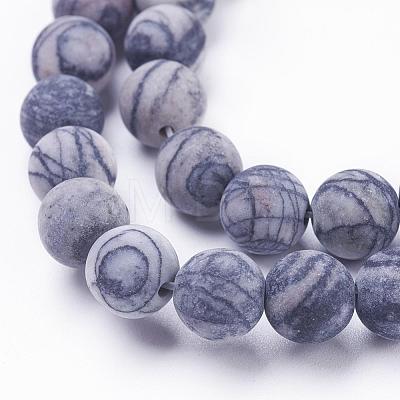 Natural Black Silk Stone/Netstone Beads Strands G-F520-57-6mm-1