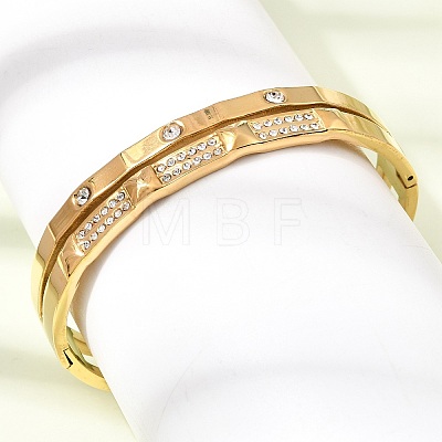 304 Stainless Steel Crystal Rhinestone Double Layer Hinged Cuff Bangles for Women SA-CBAF851-01G-1